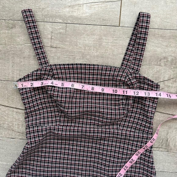 Hollister Red Black Retro Plaid Preppy Square Neck Slit Party Mini Dress XS - Picture 6 of 14